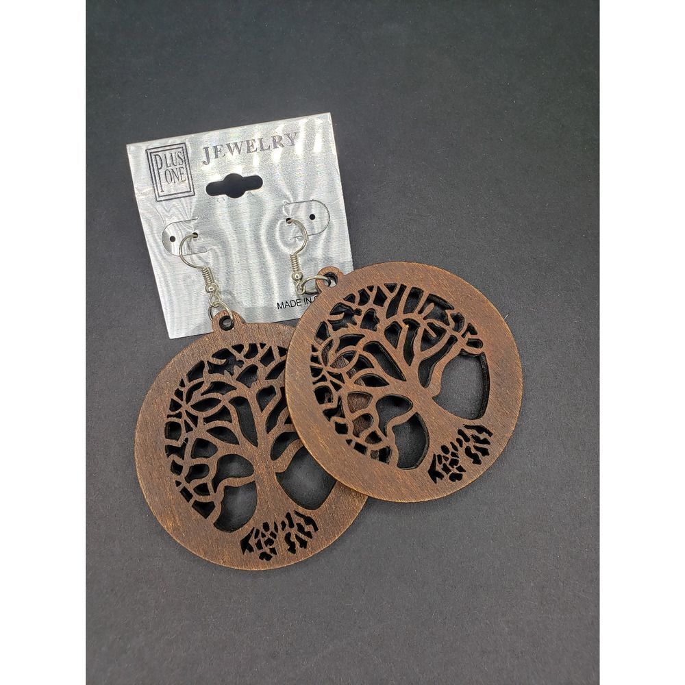 Brown Boho Tree of life wooden earrings